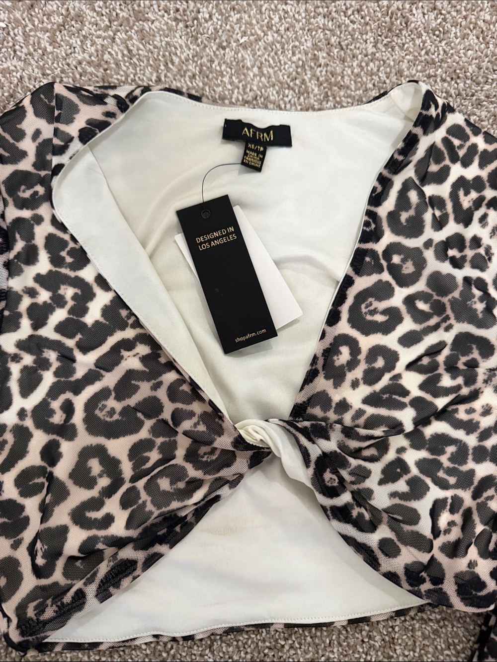 AFRM Leopard Tie-Front Bandeau Bralette in Beige and Black